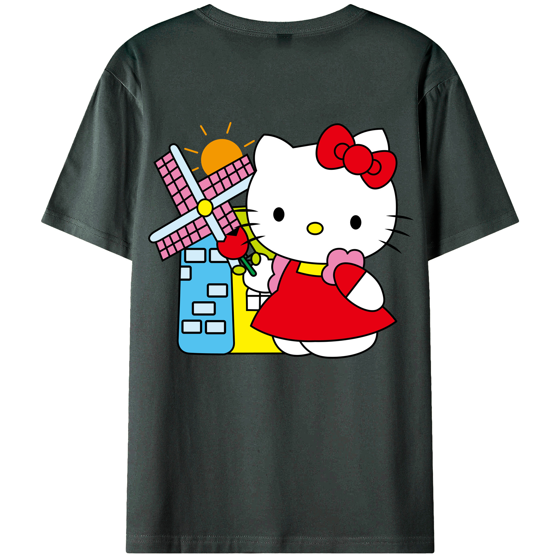 （画像用） Hello Kitty ハローキティ 綿100％ メンズ半袖Tシャツ（バックプリント） 通気性